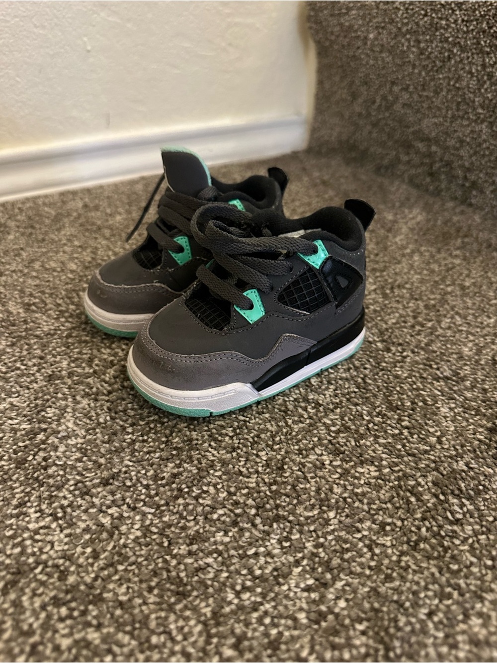 Baby Air Jordan 4 Retro Gray and Teal High-Top Sneakers